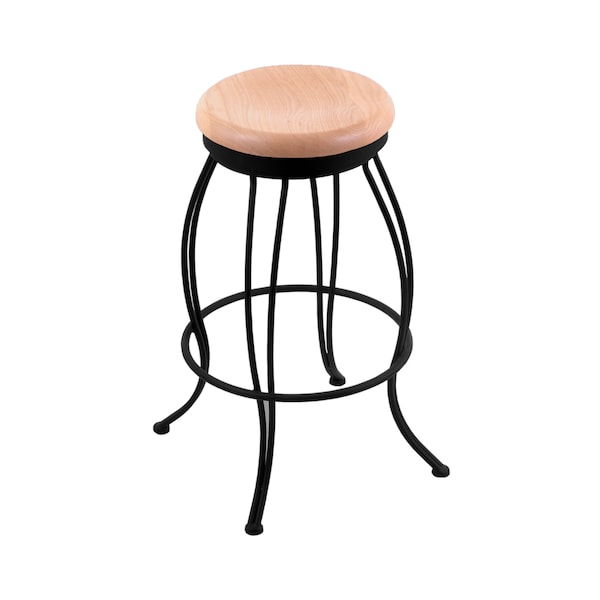 30" Swivel Bar Stool, Black Wrinkle, Nat Oak Seat